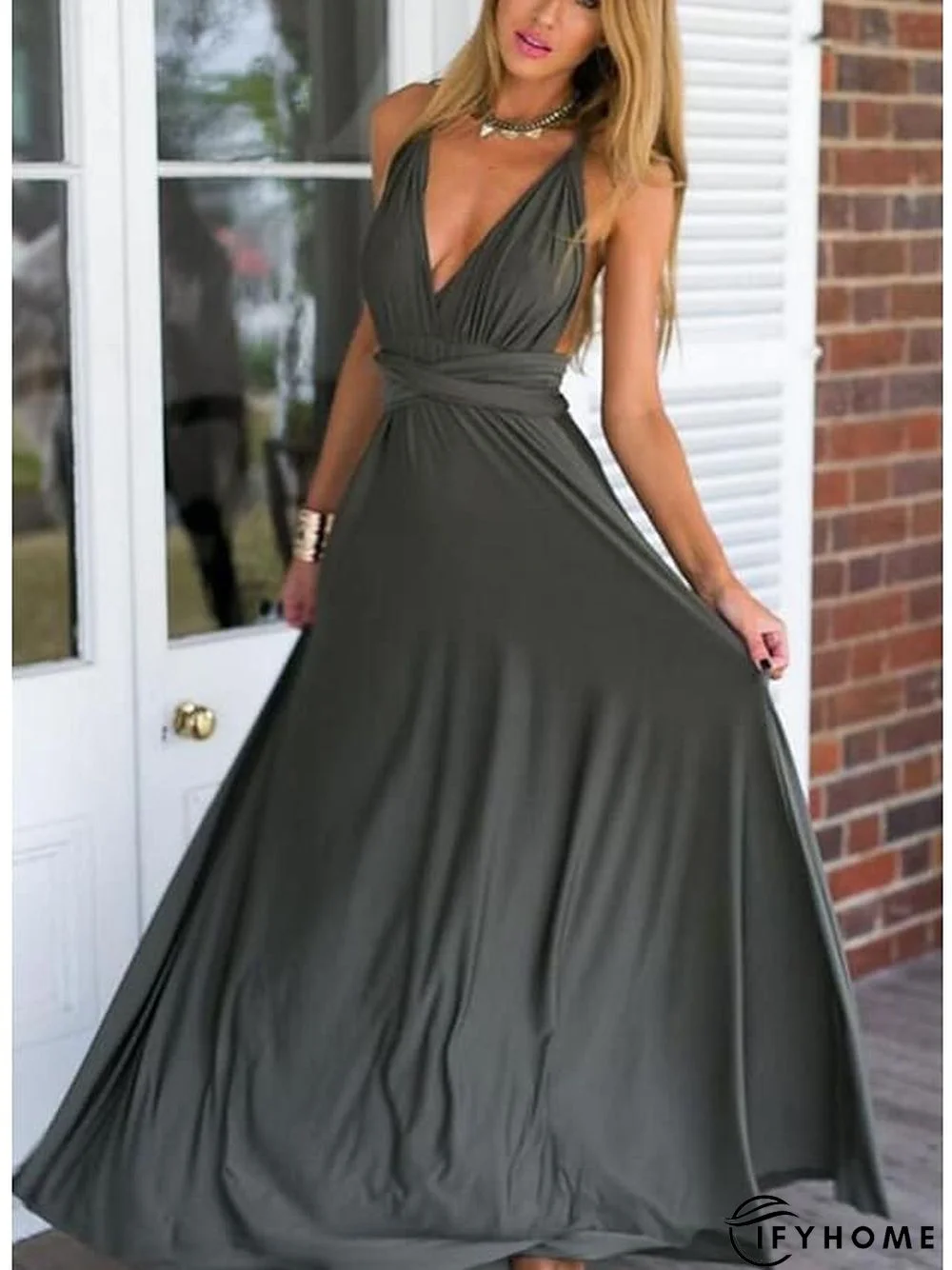 Women‘s Prom Party Dress Swing Dress Long Dress Maxi Dress Green Black Blue Sleeveless Pure Color Backless Spring Summer V Neck Party S M L XL | IFYHOME