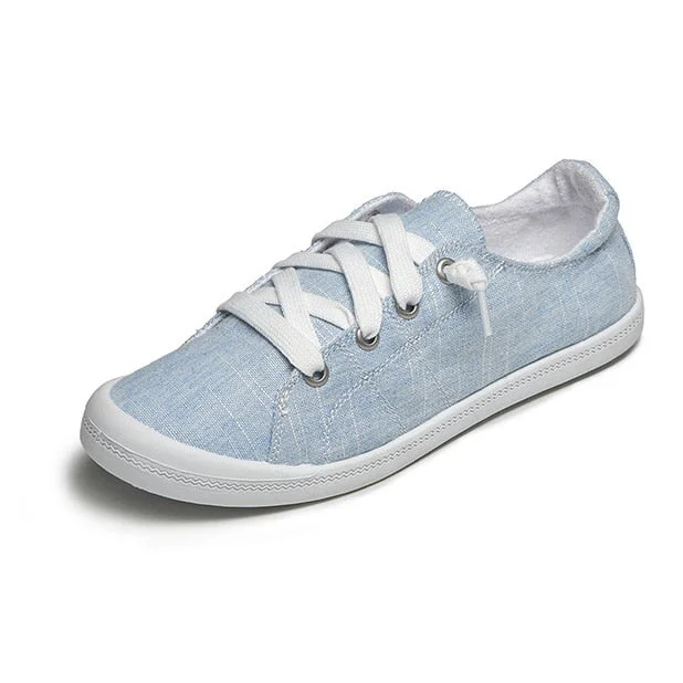 Trendy Canvas Vulcanize Sneakers Casual Flat Heel Soft Fabric Slip on Lazy Handmade Sewing Lightweight Leisure Street Shoes Girl
