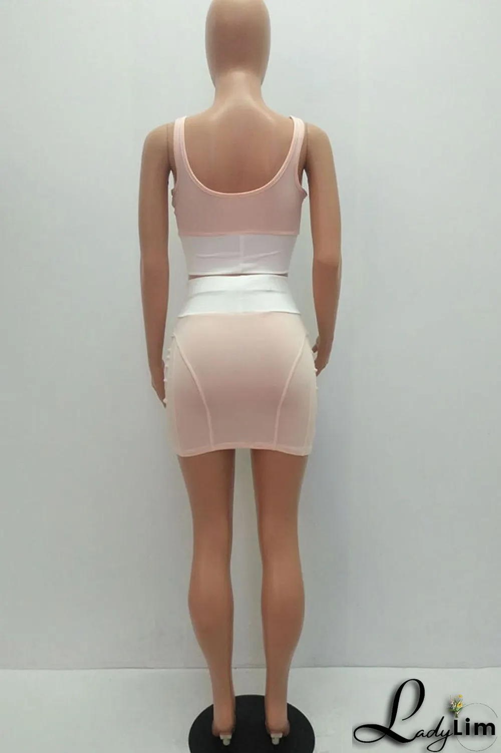 Rose Red Sexy Print Split Joint U Neck Two Pieces