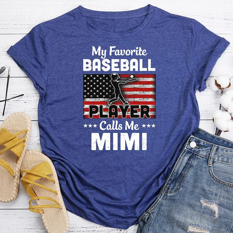 AL™ My Favorite Baseball Player Calls Me Mimi American Flag T-shirt Tee -06504-Annaletters
