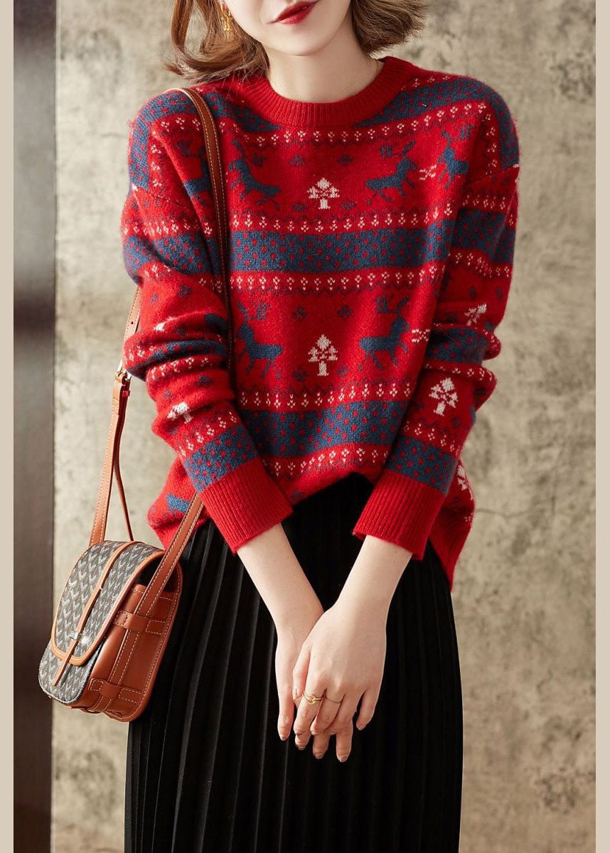 Beautiful Red O-Neck Brief Casual Loose Fall Sweater CK227- Fabulory