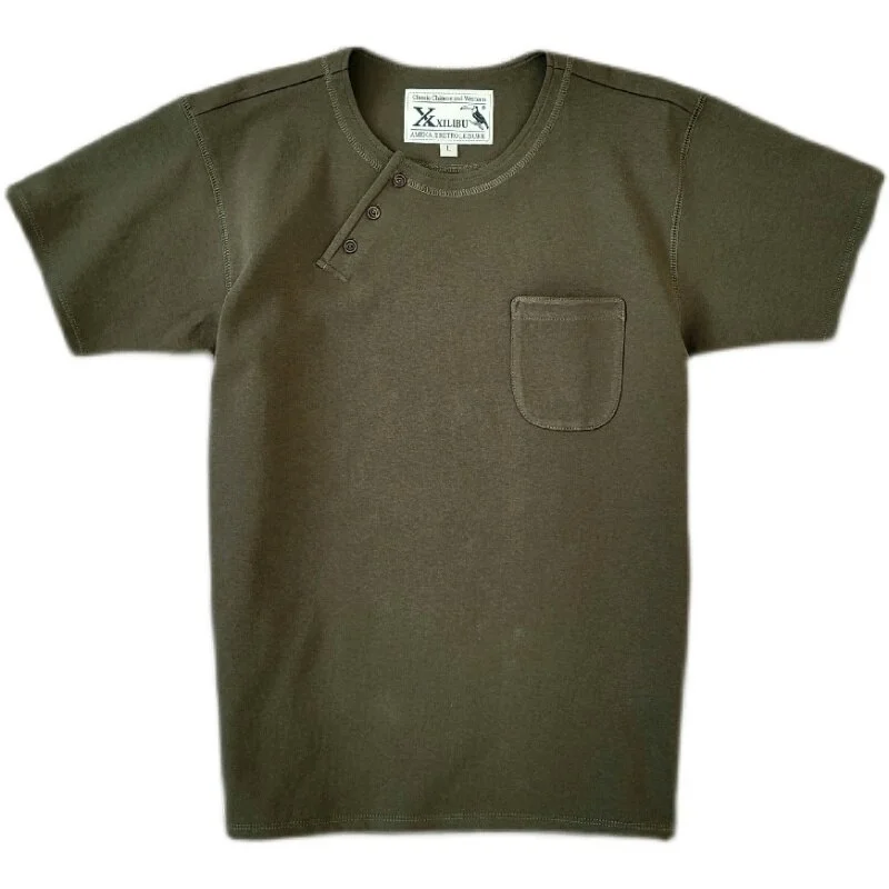 Vintage Military Pocket Button Collar Casual T-Shirt