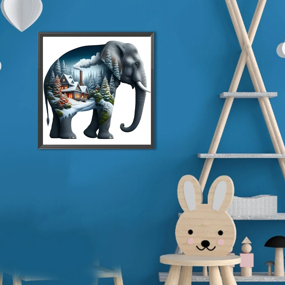 Diamond Painting - Full Round Drill - Elephant Silhouettes(Canvas|30*30cm)