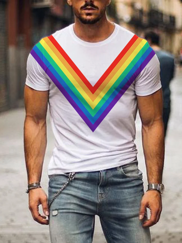 Rainbow V Stripe Graphic T Shirt