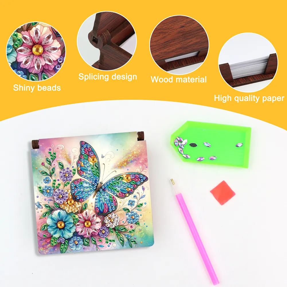 1pc Butterfly Pattern DIY Diamond Painting Note Box w/ 160 Notes Office Decor