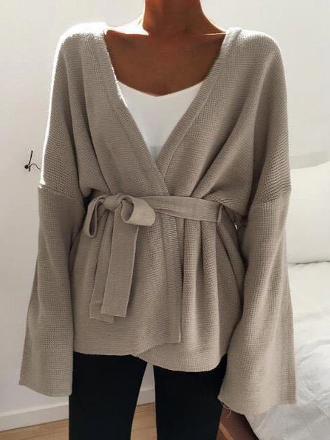V Neck Cotton Blends Casual Loosen Sweater