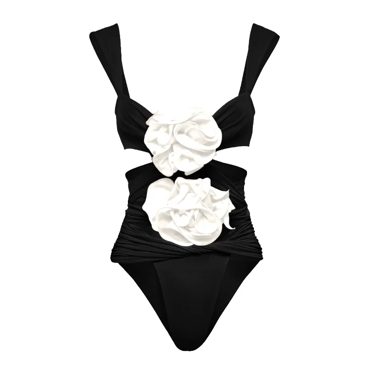 3D Flower Cut Out One Piece Swimsuit and Skirt Flaxmaker 