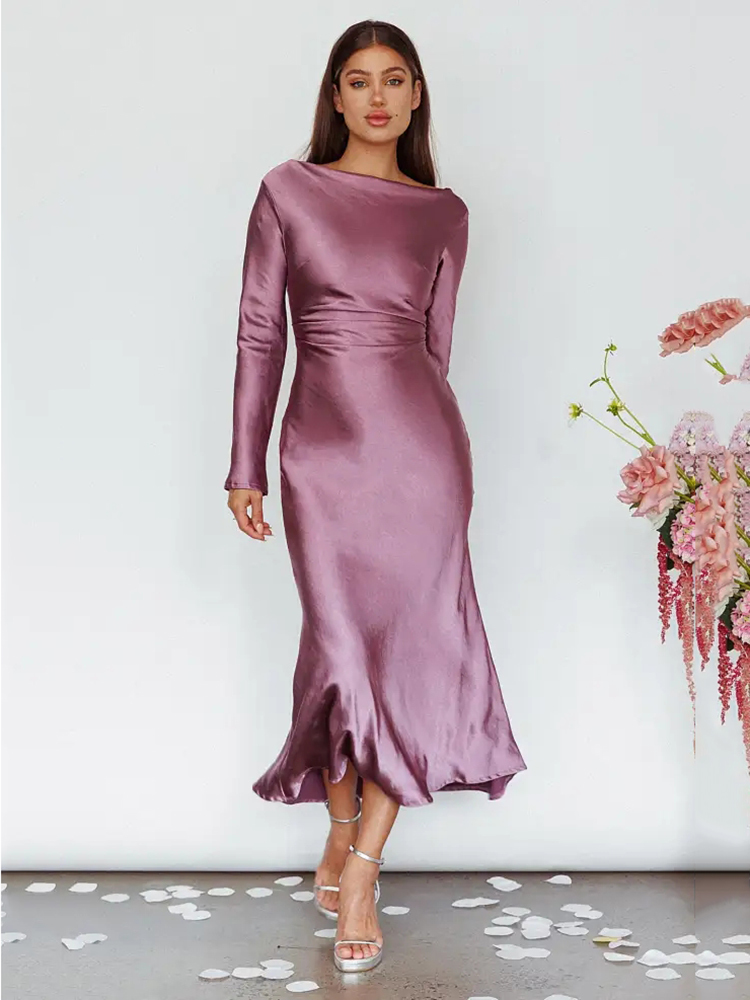 Bodycon Long Sleeve Women's Dress Party Club Evening Dress Female Slim Fit Round Neck Solid Long Dress Autumn New 2025