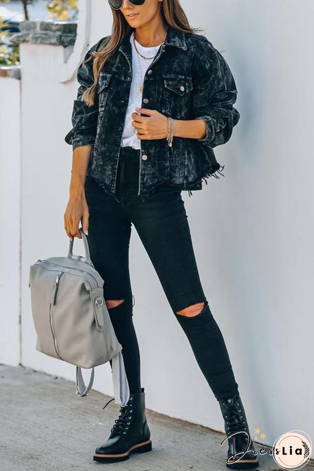 Frayed Hem Cropped Corduroy Jacket
