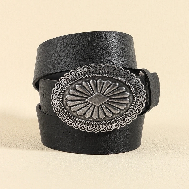 Retro Geometric Pu Leather Alloy Plating Women’s Leather Belts