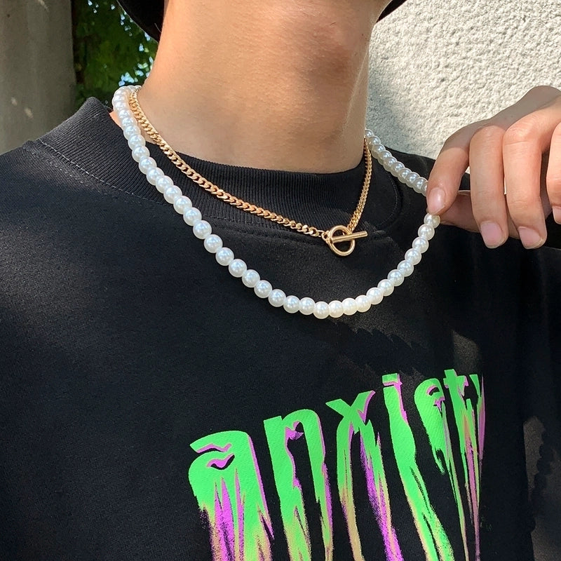 Jewelry Casual Round Beaded Alloy Iron Chain Necklace