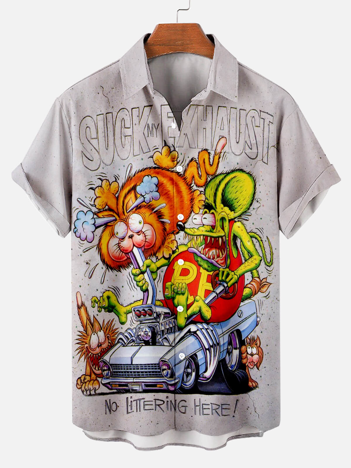 Men's Nostalgic Anime Character Retro Car Short Sleeve Shirt PLUSCLOTHESMAN