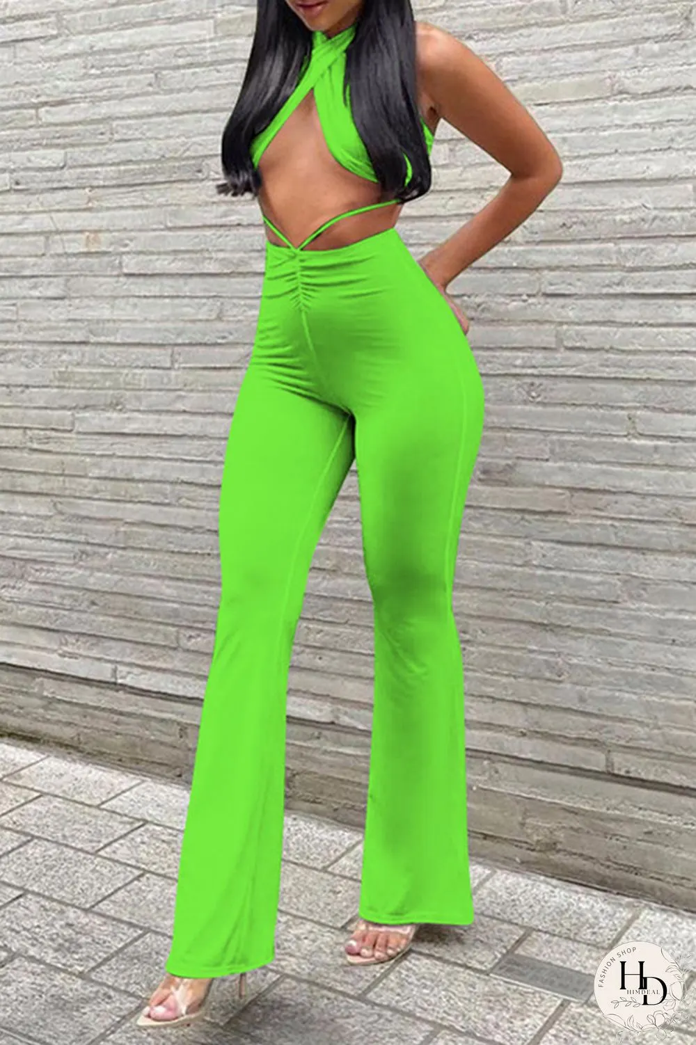 Red Fashion Sexy Solid Backless Halter Sleeveless Two Pieces
