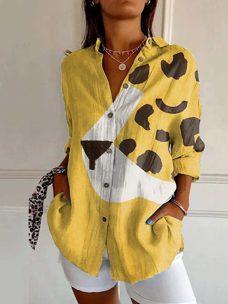 Vintage Leopard Print Casual Long Sleeve Shirt