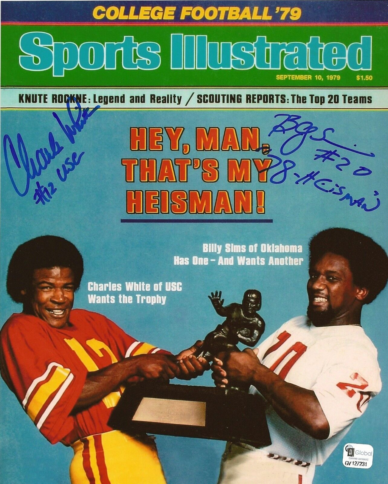 Charles White & Billy Sims Signed Heisman 8x10 Photo Poster painting GAI/DNA COA 1978 1979 Auto