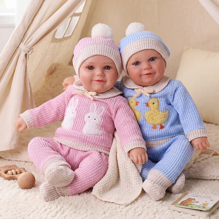 Babeside Maddy 20" Vinyl Cloth Body Twin Baby Dolls &ndash; Realistic Girls Set Gift