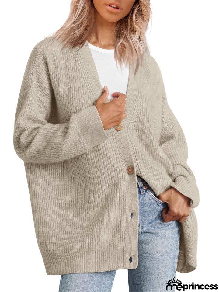 Female Versatile Trendy V-neck Solid Color Knitted Sweater