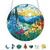 (18.5cm)DIY Acrylic Jigsaw Puzzle Window Hanging with Hanging Chain DIY Stained Glass Decoration Round Window Puzzle Decor for DIY Craft Project (Sunrise Landscape)