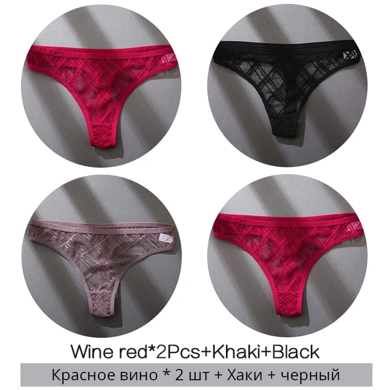 FINETOO Sexy Thongs Panties Women M-XL Transparent Lattice Underwear Ladies Lace G-string Underpants Female Thong Lingerie 2021