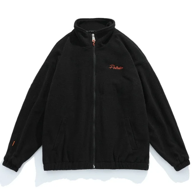 Simple Point Letters  Full-Zip Fleece Jacket - Gotamochi Kawaii Shop, Kawaii Clothes