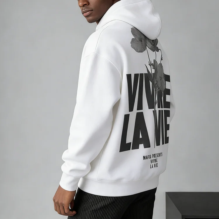 Unisex Casual Vivre La Vie Print Hoodie