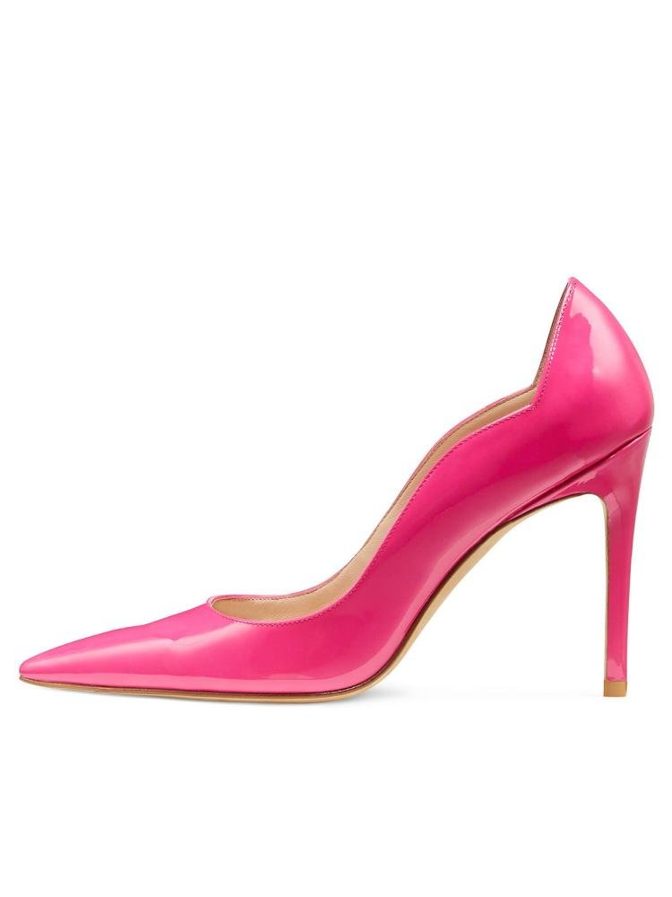 Pink Wave Edge Patent Leather Pointed-Toe Stiletto Heel Pumps 