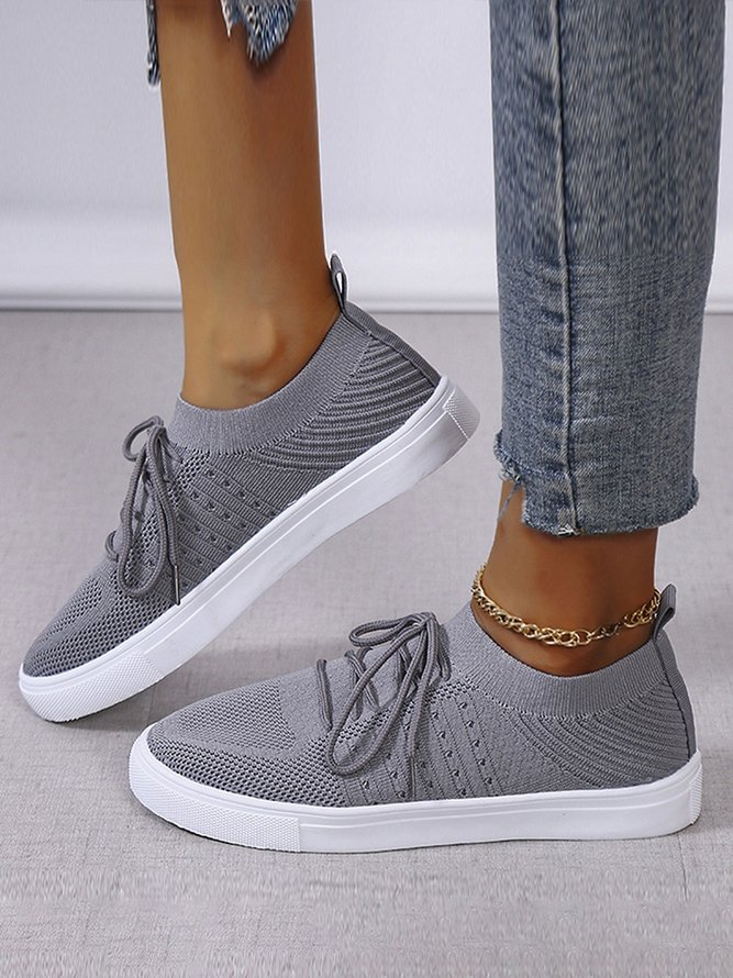 Simple Plain Lace Up Fly Woven Sneakers CS557- Fabulory