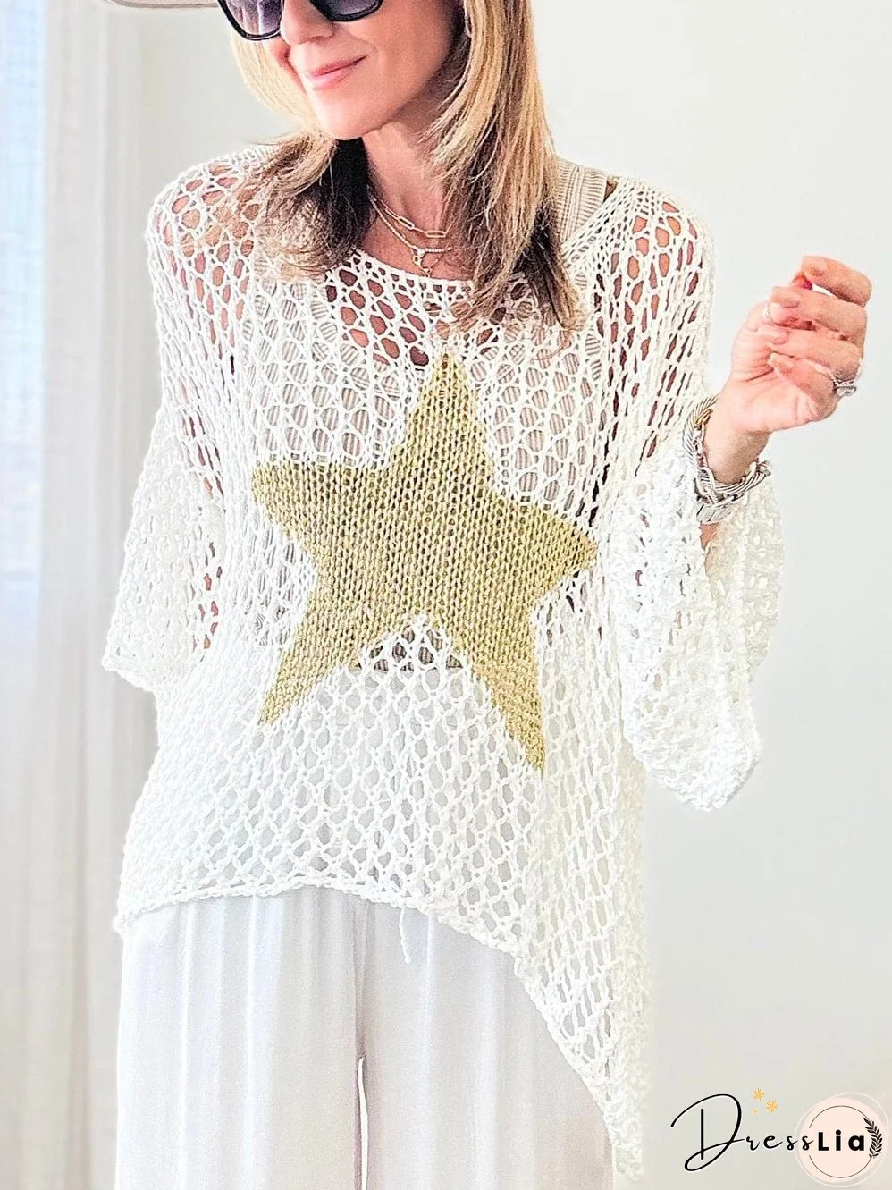 Casual Crochet Top with Gold Star
