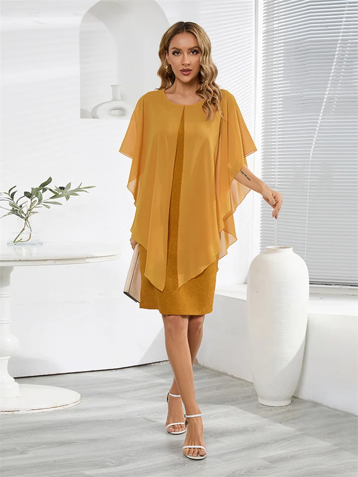 Summer New Retro Chiffon Round Neck Floating False 2-piece Dresses Europe and The United States Party Evening Dress