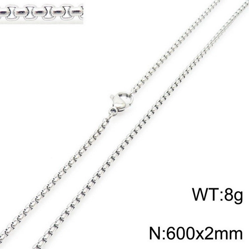Fashion Classics Square Pearl Chain Men’s And Women’s Titanium Steel Necklace