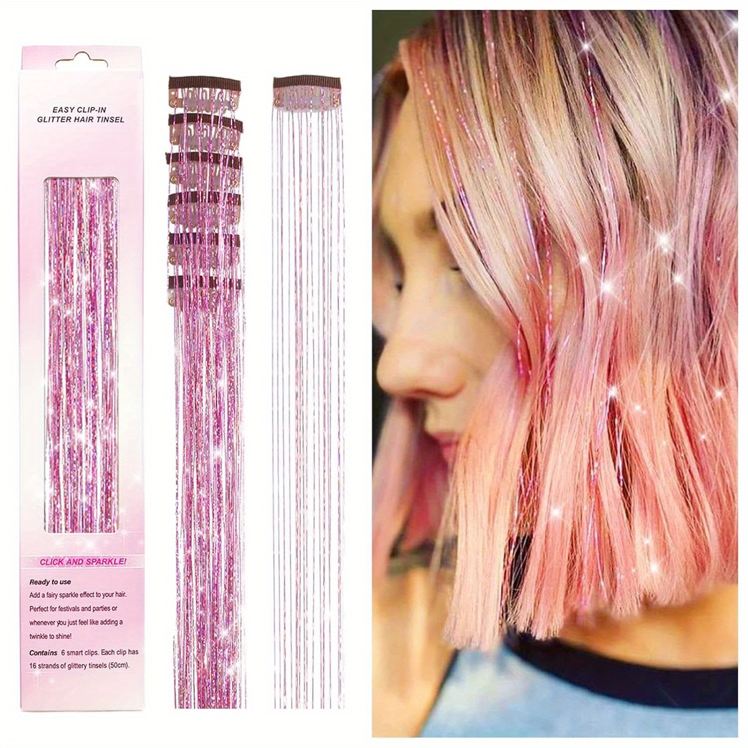 Hair Tinsel 6 Pcs, Clip In Hair Tinsel 20 Inch Colorful Glitter Tinsel Hair Extensions, Festival Gift Tinsel Fairy Hair Extension Party Dazzle Hair Accessories Strands Kit (20 Inch 6Pcs, Colorful) Hair Accessories Synthetic Halloween Christmas