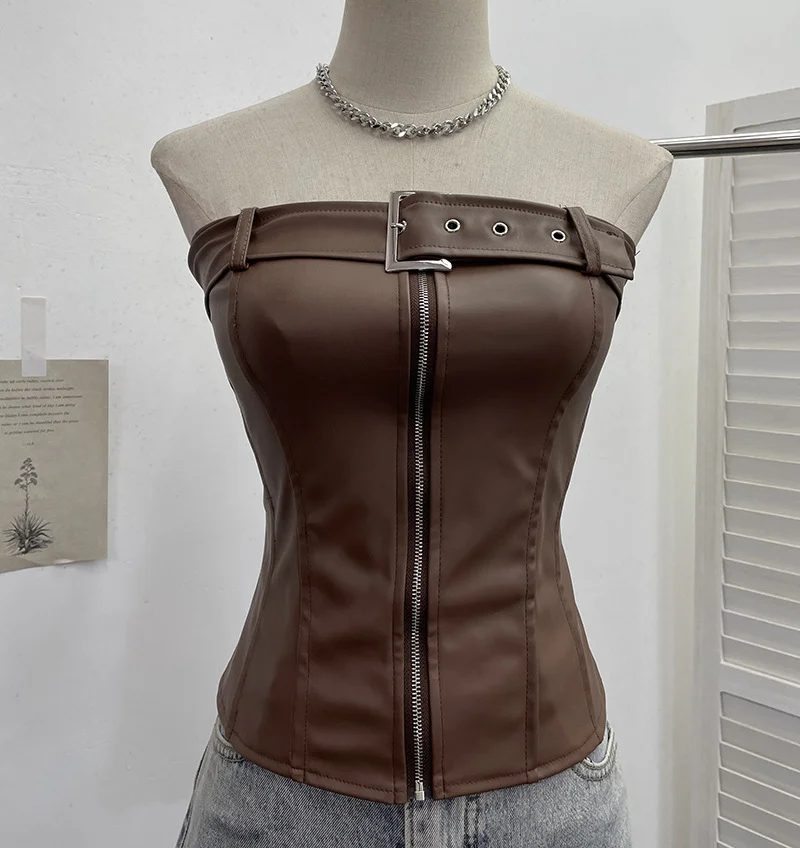Uveng Real Shooting Spice Girls High-End Pu Leather Tector Locomotive Wind Wrapped Bra Vest Sleeveless Top Tide 1986