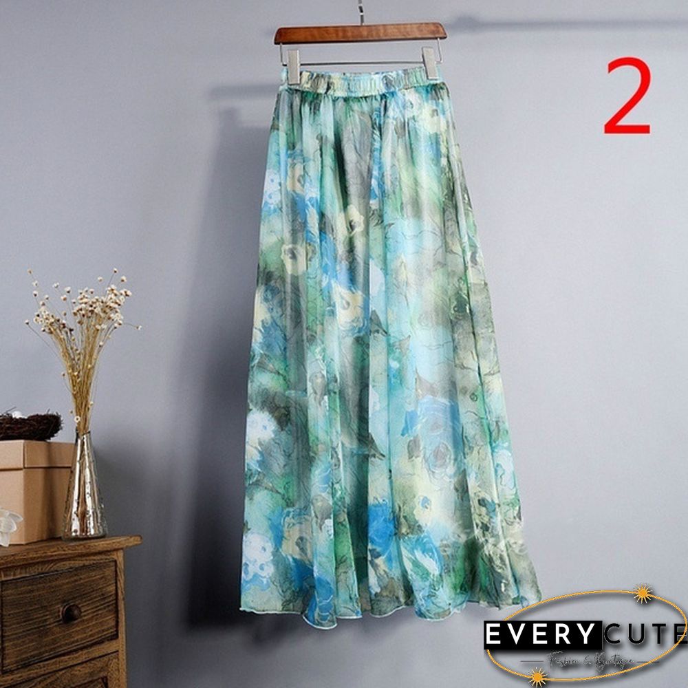 Women Boho Vintage Bohemia Chiffon Floral Printed Floor-Length Long Maxi Beach Dresses