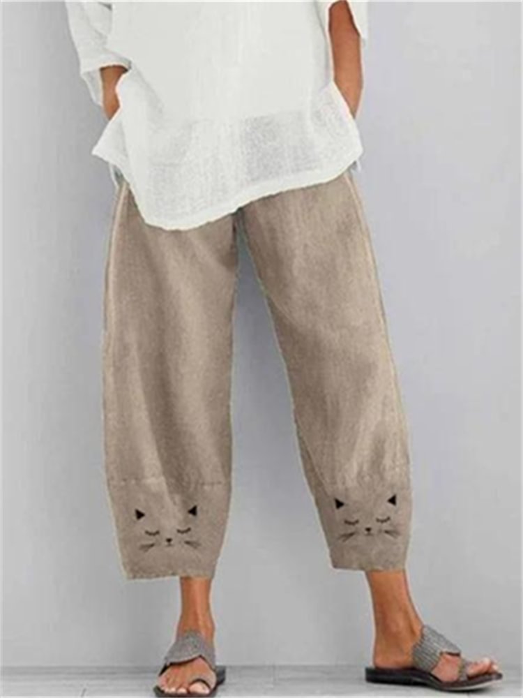 Artwishers Lovely Cat Face Graphic Cropped Pants