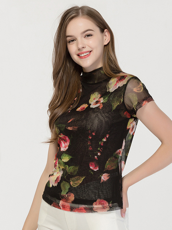 Silk T-shirt Printed Floral Shirt REAL SILK LIFE