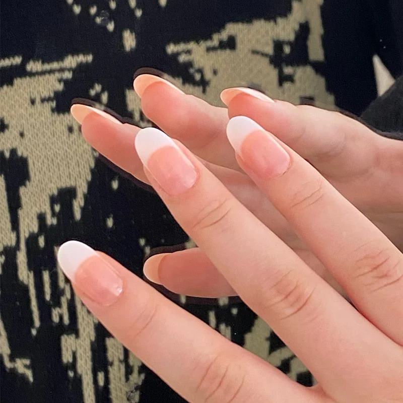 Fashion 24pcs/set French Nails For Women Simple Pink Ins Style Fake Nails With Glue Acrylic fake Full Tips False press on nail-Nail Inspo