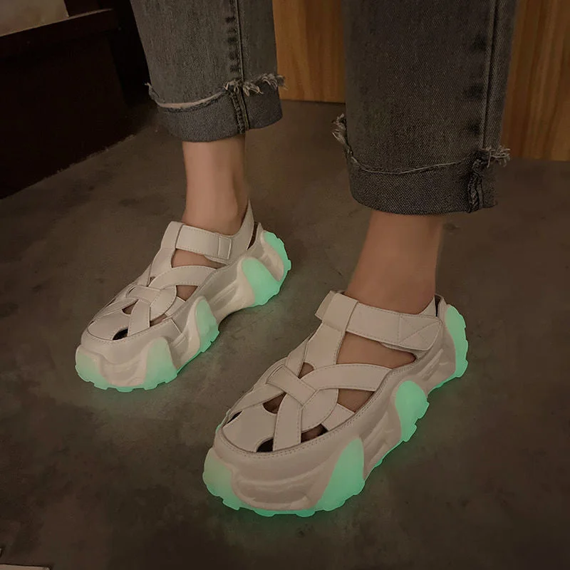 Summer Hollow Out Design Women Shoes Breathable Women's Casual Shoes Fashion Ladies Luminous Octopus Sneakers Glow In Dark