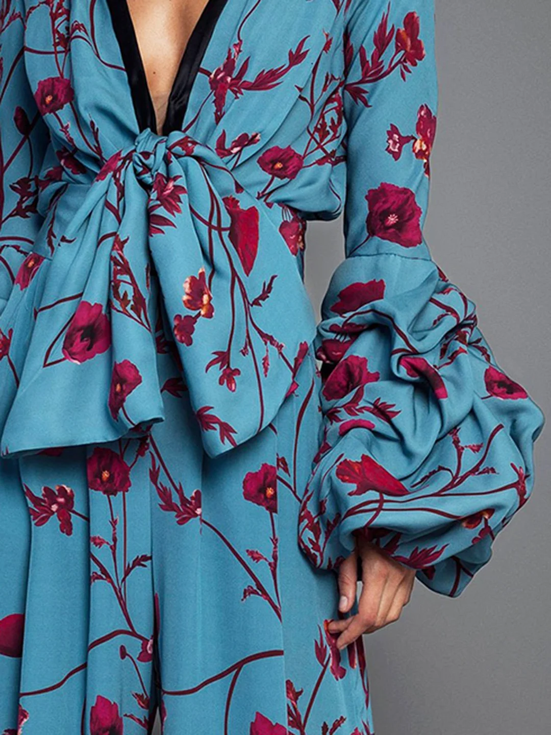 Blue Balloon Sleeve Sheath Elegant Party Evening One-Piece Jumpsuit