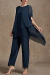 Plus Size Asymmetric Hem Split Sleeve Two Pieces Set Pant Suits