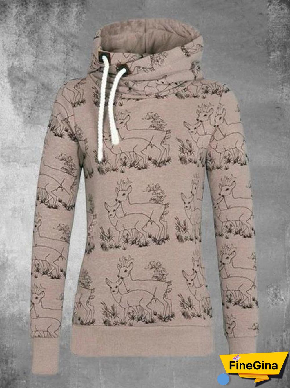 Printed Hoodie Women High Collar Sport Hoodie