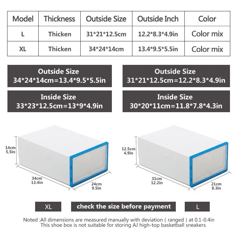6pc Transparent shoe box storage shoe boxes thickened dustproof shoes organizer box can be superimposed combination shoe cabinet