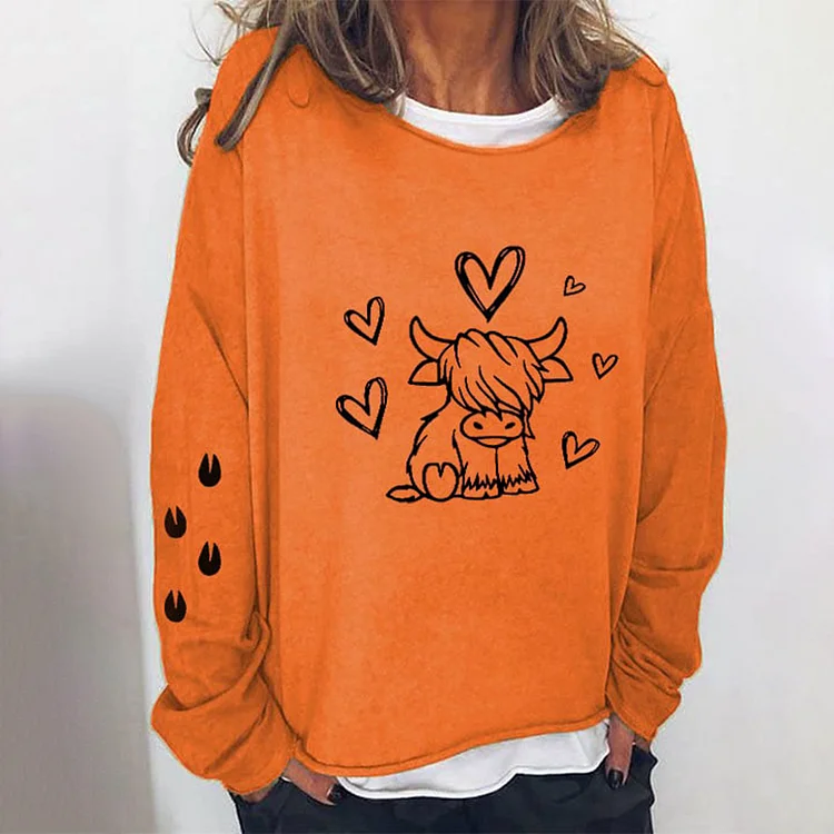 VChics Women's Lovely Highland Cow Casual Sweatshirt