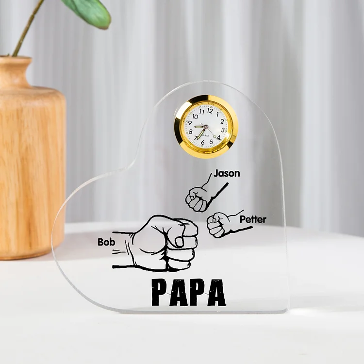 À mon Papa-Plaque acrylique en forme de coeur avec horloge poings 3 prénoms personnalisé Jessemade FR