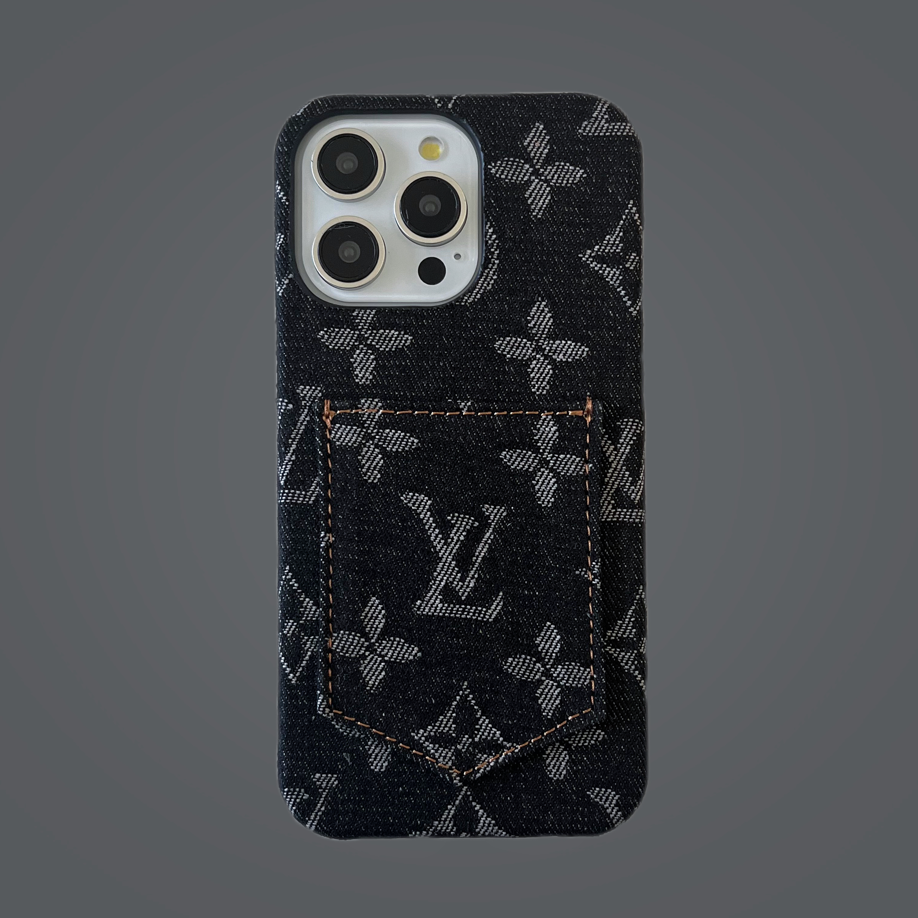 Denim Canvas LV Back Card Slot Apple iPhone Case