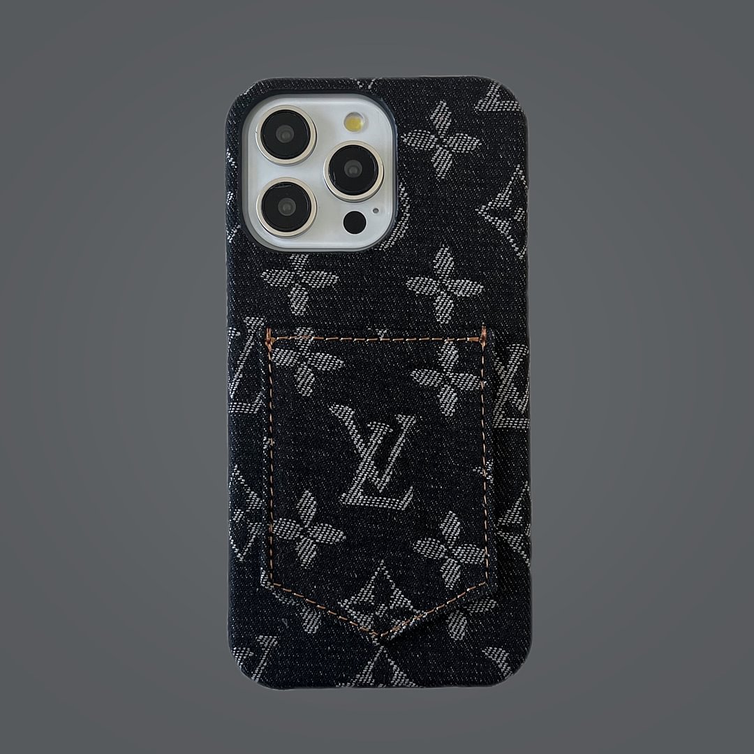 Denim Canvas LV Back Card Slot Apple iPhone Case