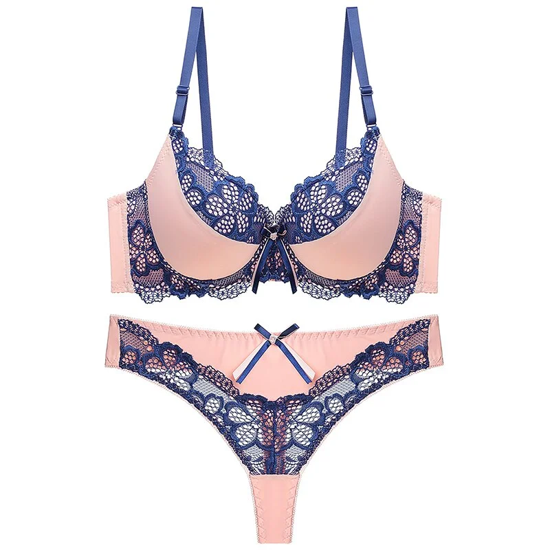 Lace Bra And Thong Set Lingerie Feminina Bra Underwire Plus Size Push Up Sexy Underwear Sets Woman Summer Underwear & Sleepwears
