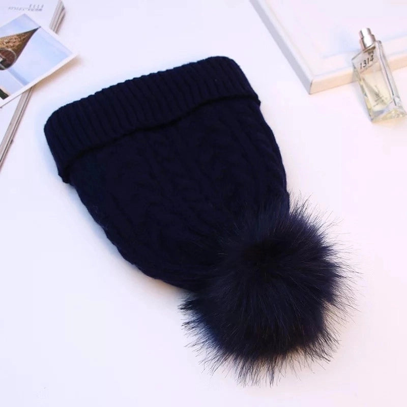 Women’s Basic Solid Color Pom Poms Crimping Wool Cap