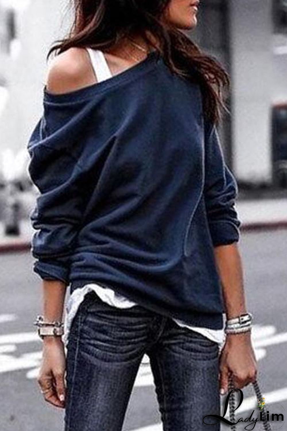 Fashion Long Sleeves One Shoulder T-Shirt