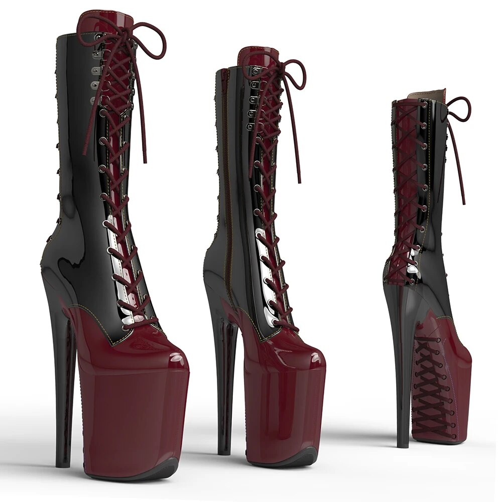 TAAFO 20CM/8inches Patent PU Mix Color Pole Dancing Shoes High Heel Platform Pole Dance Boot