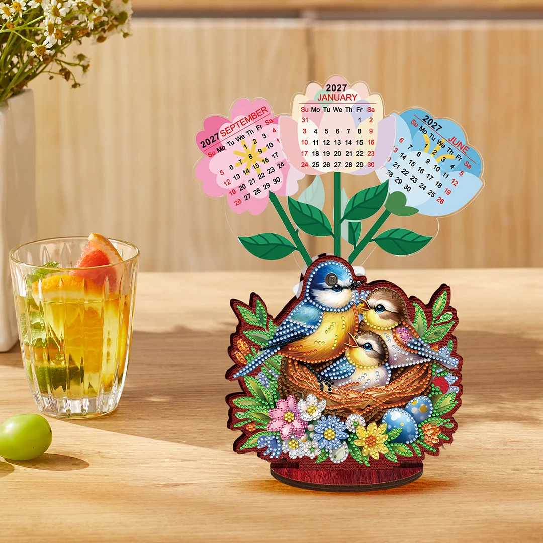 2026 Calendar DIY Diamond Painting Kit Bird Wooden Diamond Painting Calendar